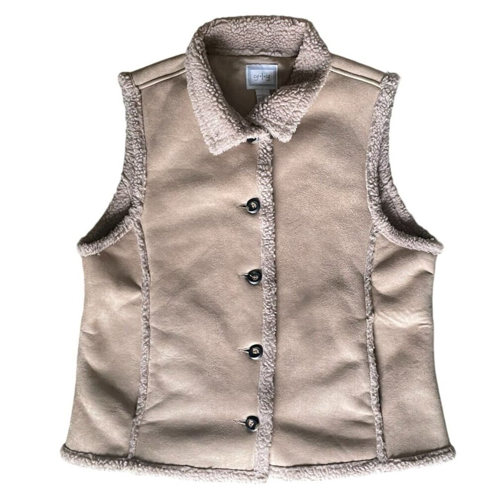 VTG Moose Creek Faux Suede Sherpa Lined Vest Women L Beige Western Cowgirl Ranch